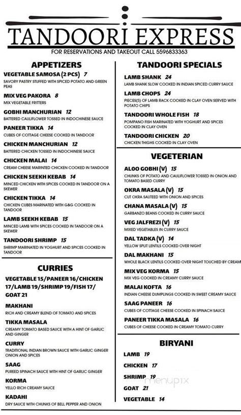 Tandoori express oakhurst menu  40278 road 425 a unit c and d