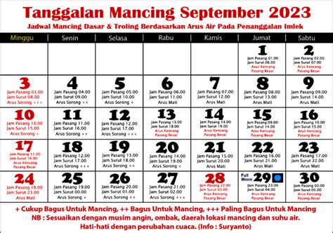 Tanggalan mancing september 2023  Seperti informasi Bulan Baru dan Bulan Purnama yang menjadi waktu terbaik untuk aktivitas memancing