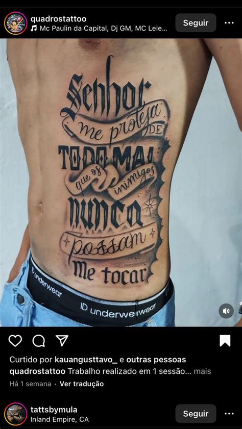 Tatuagem escrita na costela masculina  A luta da vida