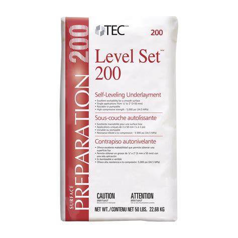 Tec level set 200 TEC® LEVEL SET® 500 HF SELF-LEVELING UNDERLAYMENT PRODUCT THRESHOLD: 1000 ppm RESIDUALS AND IMPURITIES CONSIDERED: Yes RESIDUALS AND IMPURITIES NOTES: Impurities above the reporting threshold have been included in this HPD