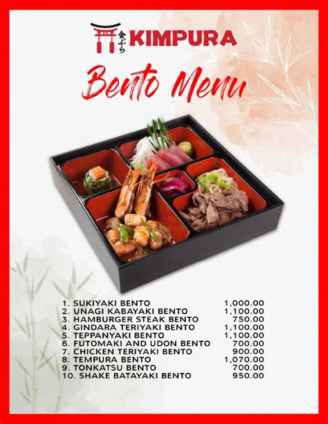 Teishoku bento menu  Teishoku is a combo of rice, the main dish (such as ramen, Tonkatsu, Yakizakana grilled fish, or Yakiniku grilled meat), and several side dishes, including miso soup and tsukemono, that typically comes on a tray