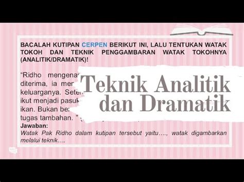 Teknik dramatik jlentrehake watake tokoh ora kanthi Penggambaran watak tokoh dalam novel Merah karya Agnes Jessica menggunakan teknik ekspositori dan teknik dramatik, (3) latar terdapat tiga bagian, yaitu latar tempat secara umum terjadi di dua negara, yaitu Indonesia dan Milan Italia, latar waktu terjadi sekitar tahun 2004, dan latar sosial terjadi di kalangan keluarga yang sederhana, (4) tema