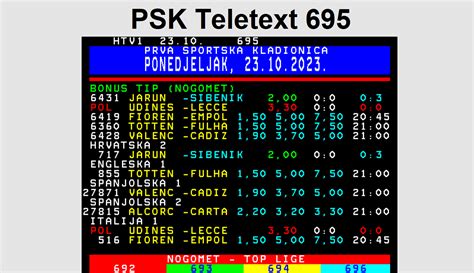 Teletext 695 Tijekom godina PSK Teletext 695 postao je virtualno središte sportskog klađenja u Hrvatskoj