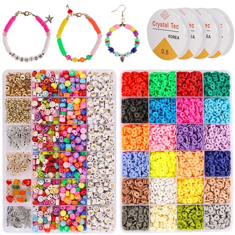 4800pcs Clay Beads for Bracelet Making Kit, 48 Colors Flat Round Clay Beads  for Jewelry Making