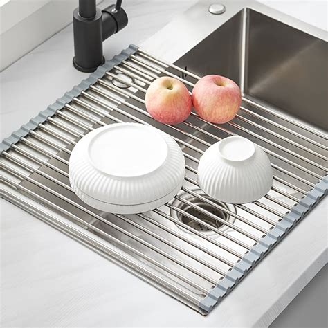 Dish Drying Rack, Kitchen Dish Drainer Rack, Expandable(13.2-19.7)  Stainless Steel Sink Organizer Dish Rack and Drainboard Set with Utensil  Holder Cups Holder for Kitchen Counter 
