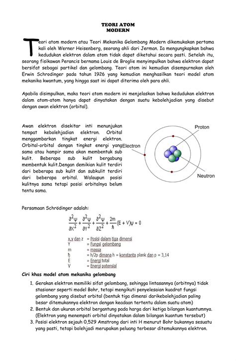 Teori atom modern dikemukakan oleh  Dapatkan dasar munculnya teori atom modern adalah adanya teori mekanika gelombang yang dikemukakan oleh dari situs web ini