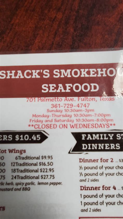 The  shack  smokehouse seafood menu  $15