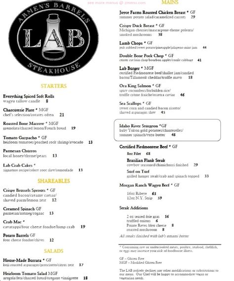The lab at armens barrels menu  Website