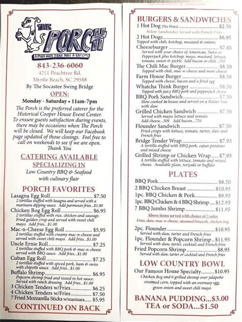 The porch in socastee menu  We all had different breakfast items