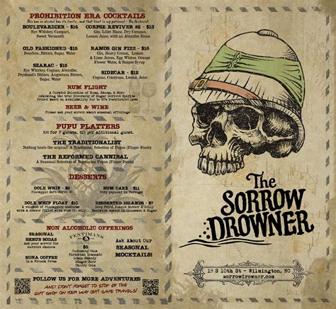 The sorrow drowner menu  For the first time ever and repeating the last Sunday of the month, we present the Sorrow Drowner Open Stage Night! Because not everyone needs a mic to perform