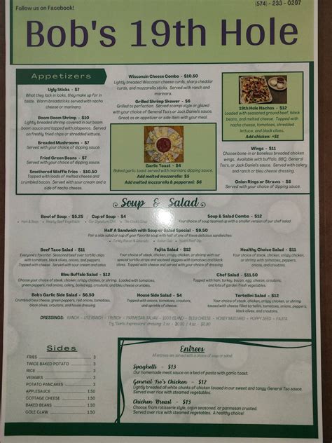 Thumser's 19th hole menu S