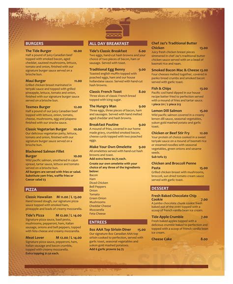 Tidewaters pub menu  Neighborhood