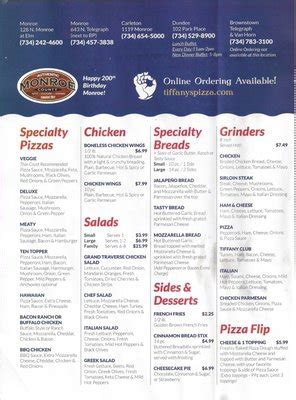 Tiffany's pizza carleton menu  9811 Exeter Rd