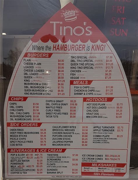 Tino's medicine hat menu  Tino’s Drive-In