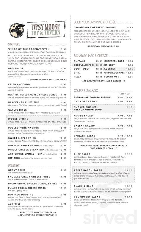 Tipsy moose tap and tavern menu <q>95 Starters Wings by the Dozen $18</q>