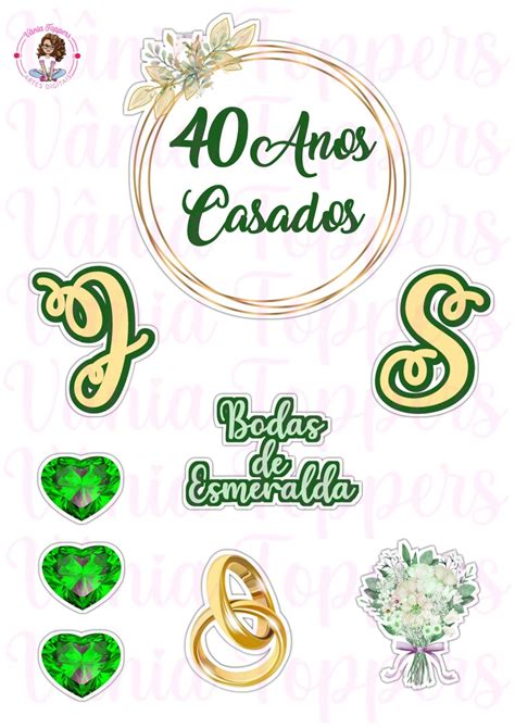 Topo de bolo bodas de esmeralda para imprimir Download de caligrafia de design digital de bolo de aniversário feliz