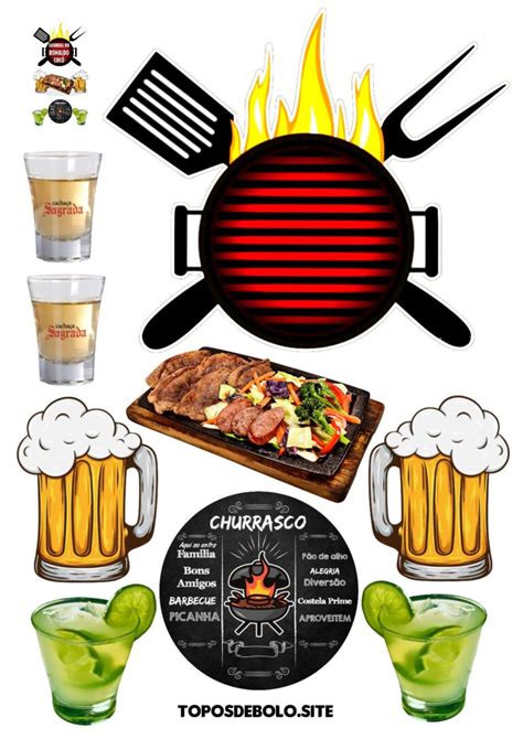 Topo de bolo churrasco e cerveja para imprimir garrafas de cerveja