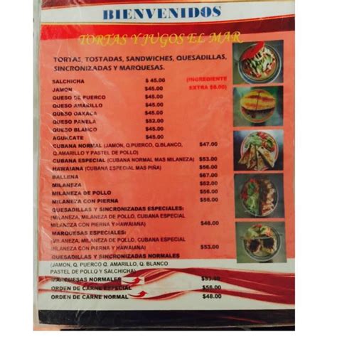 Tortas y jugos caribe menu  (909) 370-1320