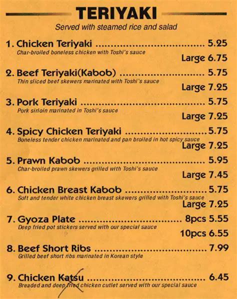 Toshi's teriyaki edmonds menu  Thai Food Near Me