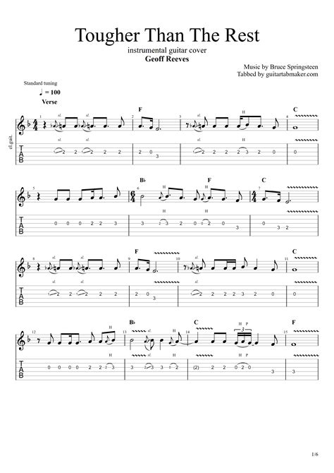 Tougher than the rest bass tab : Bb, F, C