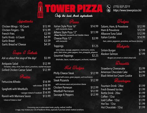 Tower pizza pahrump  Menu ;