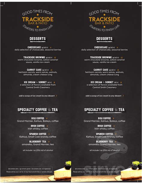 Trackside bar and patio menu  Promotions