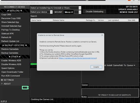 Unable to connect to remote server rookie sideloader We would like to show you a description here but the site won’t allow us
