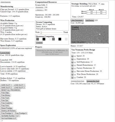 Universal paperclips probe design  Lost to hazards: (870