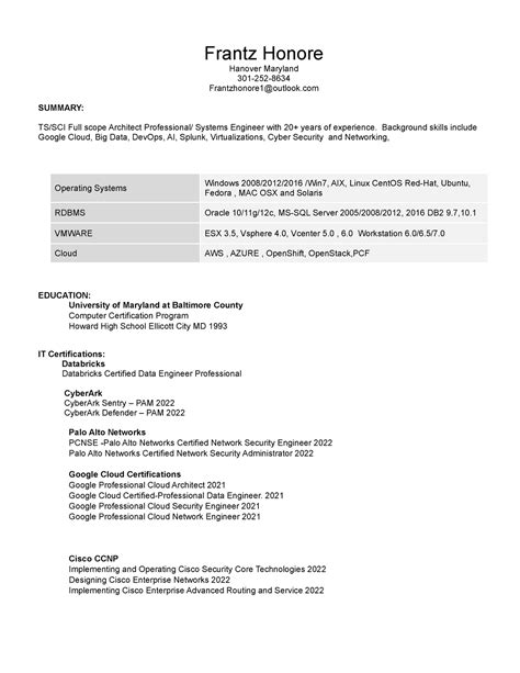 2024 Updated August Resume - Frantz Honore Hanover Maryland …