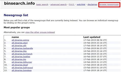 Usenet search engine binsearch  Binsearch groups files into collections based on
