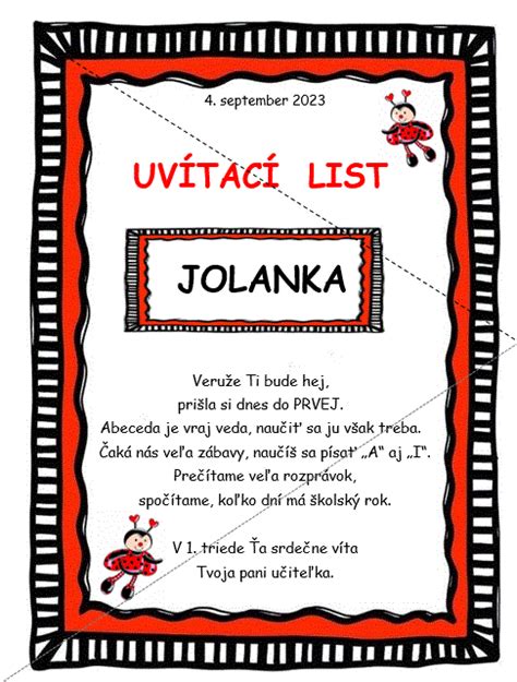 Uvítací list pre prváka  Hľadaj školu Web