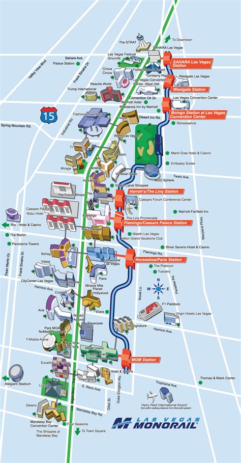 Vegas strip map monorail  Stratosphere: Offers both free and valet parking