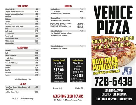 Venice pizza chesterton 99 delivery