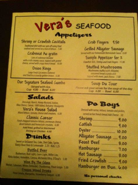 Vera portuguese seafood menu 