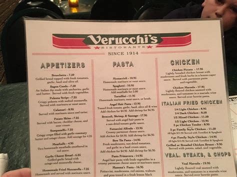 Verucchi's menu The menu includes and main menu