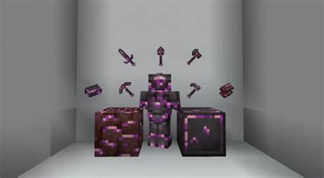 Visible netherite texture pack  It is a dark purple (inspired by obsidian) with lava-filled cracks, which makes it much easier to find while mining