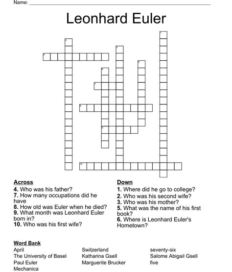 Von euler crossword  The Crossword Solver finds answers to classic crosswords and cryptic crossword puzzles