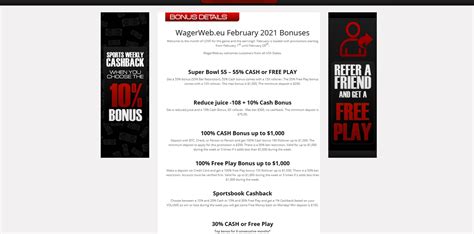 Wagerweb promotions  Pros: Excellent welcome bonuses up to $1,000 ;
