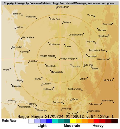 Wagga radar loop  Also details how to interpret the radar images and information on subscribing to further enhanced radar information services available from the Bureau of Meteorology