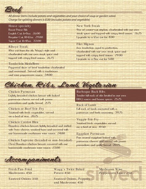 Waggs menu Waggs Steak & Seafood, Sarnia - Restaurant menu and price, read 2360 reviews rated 82/100