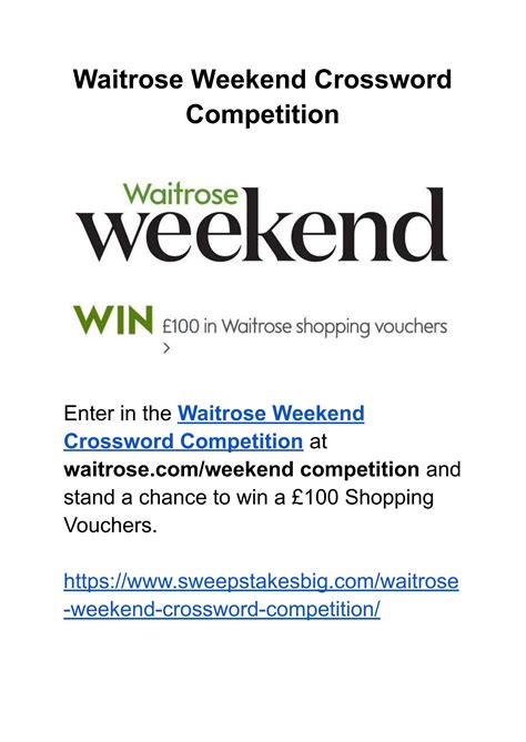 Waitrose weekend crossword  Waitrose Crossword Competition Prize :-