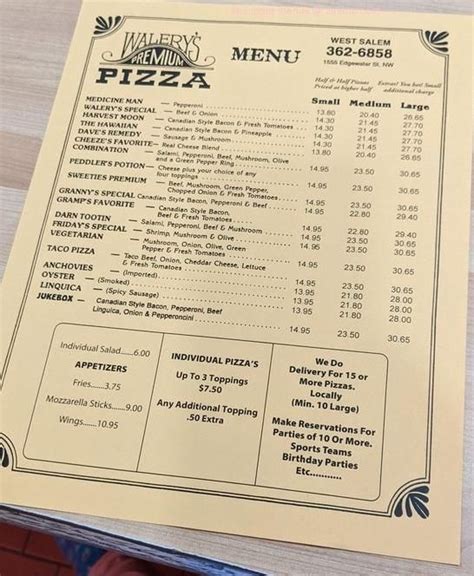 Walery's pizza menu prices  But for real, it's either of these