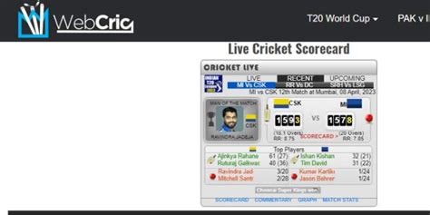 Webcric live scorecard  Live Report - Pakistan vs South Africa, Men's T20 World Cup 2022 Here's a key Super 12s game between Pakistan and South Africa - get ready Instant answers to T20 questions Follow live text, in-play video clips and radio commentary as England play South Africa in the Men's Cricket World Cup 2023