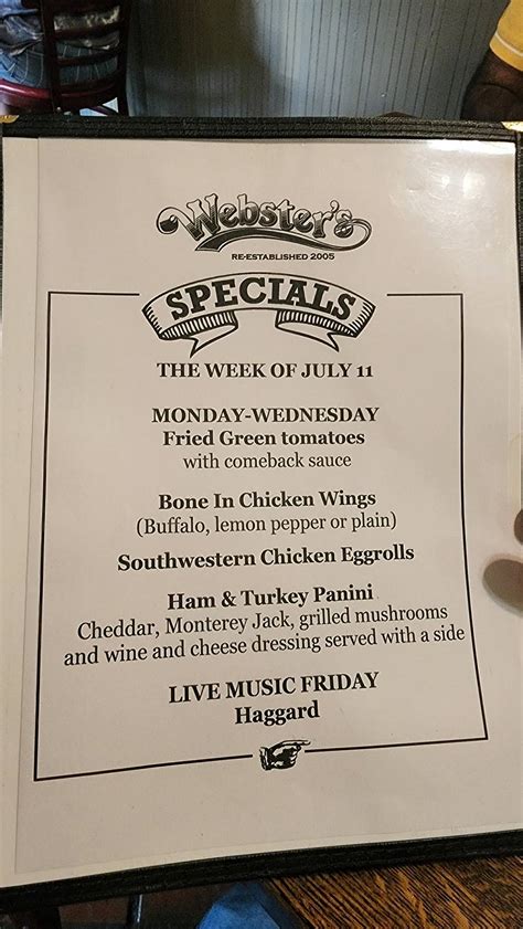 Webster's greenwood menu  Serio's was originally established in November of 1943 by Salvo Serio, great-uncle of the current proprietor, Frank Leflore