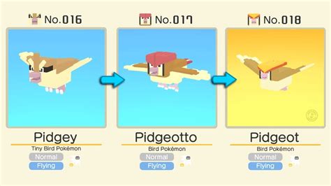 When does pidgey evolve in pokemon quest  However, you can find a Pidgey on the first route you encounte in the game and evolve it into a Pidgeotto and finally at it's last form: Pigeot