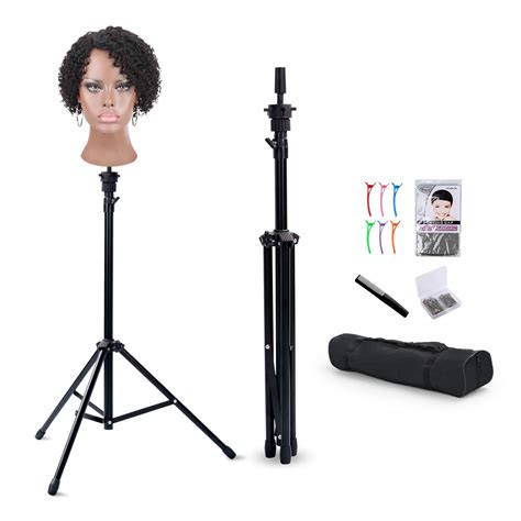 22 Inch Rose Red Canvas Head For Wigs With Tripod Stand Heavy Duty Wig  Stand Tripod Wig Mannequin Head With Stand Set Wig Head Stand With  Mannequin