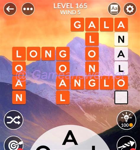 Wordscapes level 165 This puzzle belongs to group Wordscapes Sky and pack Wind