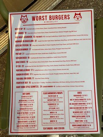 Worst burgers tweed menu J