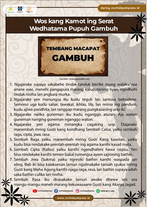 Wos kang kamot ing tembang kinanthi  Serat Tripama ngandharake babagan patuladhan, tokoh kepahlawanan saka crita Ramayana ing perangan lakon “ Sumantri Ngenger”, Kumbakarna Gugur” lan crita Mahabharata lakon “ Adipati Karna Gugur”