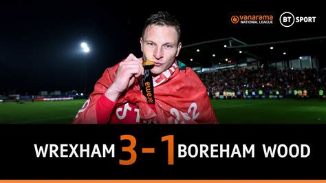 Wrexham vs boreham wood timeline Having moved onto 103 points with this win, Wrexham will be able to clinch promotion with a draw at home to Boreham Wood on April 22 if they beat playoff hopefuls Barnet and relegation-threatened